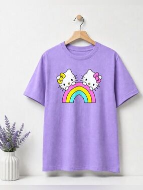 Hello Kitty rainbow Sanrio purple cotton T-shirt